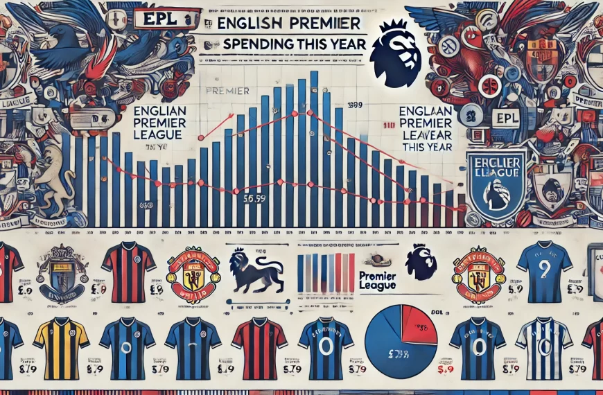 detailed-infographic-style image illustrating the reduction in English Premier League (EPL) spending this year.