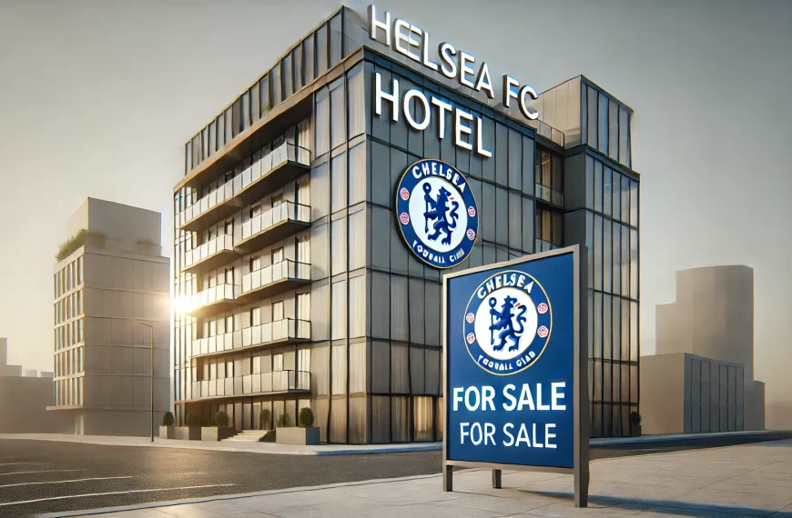 modern and luxurious hotel building with Chelsea FC branding,